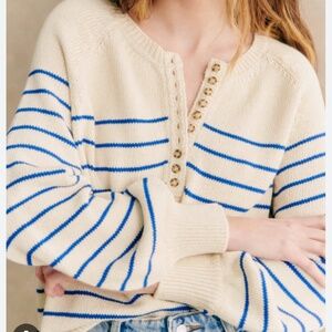 Sezane Léontine Jumper Ecru / Bright Blue - Size S